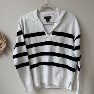 Cynthia Rowley White & Black Striped Collared Sweater